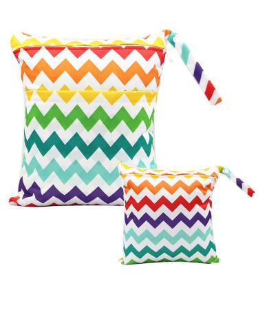 Egurs diaper bag for on the go wetbag 1 piece large + 1 piece medium rainbow stripes