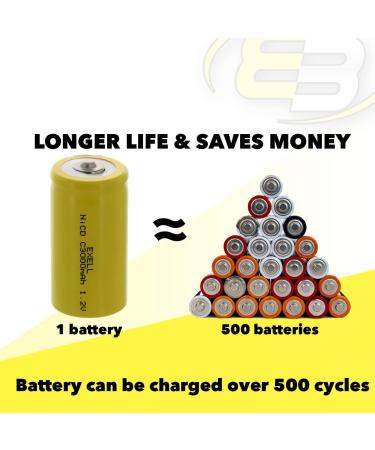 Buy 10x Exell C Size 1.2V 3000mAh NiCD Rechargeable Batteries - Ideal for Toys Tools & More | International Shipping - Buy Online on SooperMarket.com