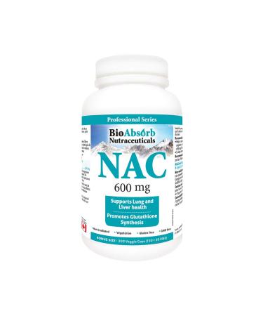 NAC Supplement 600 mg N-Acetyl-L-Cysteine 200 Veggie Capsules. Promotes Glutathione Synthesis.