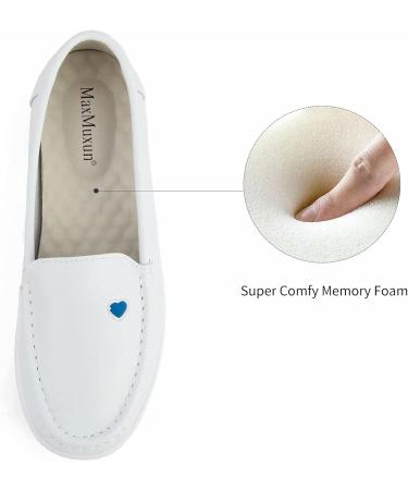 MaxMuxun Women's Non Slip Leather Nursing Shoes - Comfortable Slip-on Loafers for Restaurant Work - Blue, Size 5.5 - Buy Online on SooperMarket.com