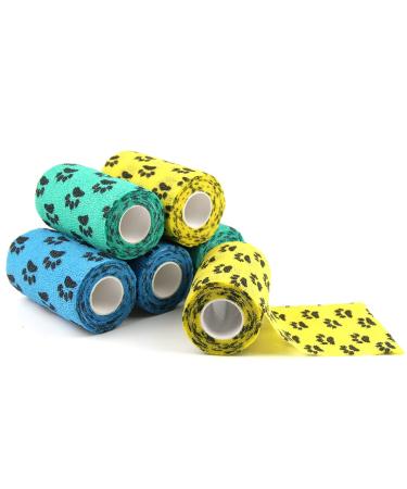 AUPCON Vet Wrap Self Adherent Wrap Cohesive Bandage Animal Bandage Self Adhesive Bandages for Horse, Pets & Ankle Sprains & Swelling (4in, Mix Paw) 4 Inch Mix Paw