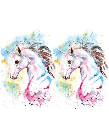 Oottati 2 Sheets Arm Leg Waterproof Fake Temporary Tattoos Sticker Fairy Tale Pink Light Blue Unicorn