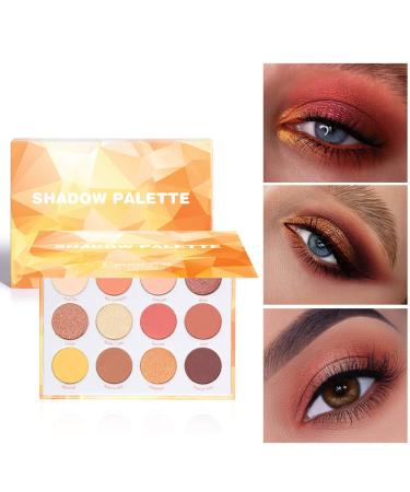 Yeweian Glitter Matte Orange Pink Eyeshadow Palette - 12 Colors Shimmer High Pigmented Makeup, Waterproof & Long-Lasting for Women - Buy Online on SooperMarket.com