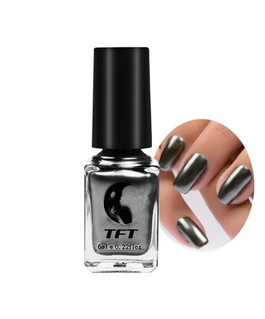 SONGQEE 6 ml Metallic Nail Polish - Silver Mirror Nail Polish Durable Permanent Metallic Effect Nail Polish - Shiny Chrome Nail Polish - No UV Required (07 Black)