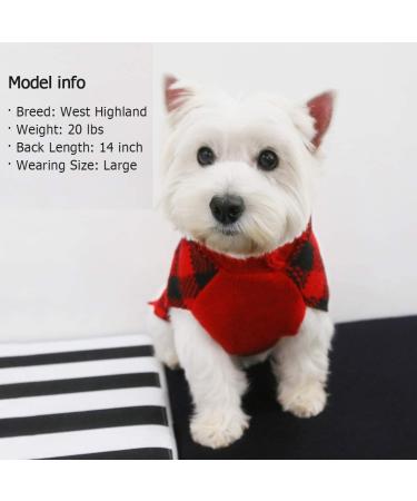 KYEESE Christmas Dog Sweater - Reindeer Design with Leash Hole for Small to Medium Dogs - Red Buffalo Check Pet Apparel - Large Size (11-19lbs) - Buy Online on SooperMarket.com