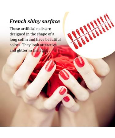 Dajidafu Coffin Nail Set Glossy Classic Scratch Resistant Press-on Fingernails Strong Viscosity Trend Manicure Stickers Type 14 - Buy Online on SooperMarket.com