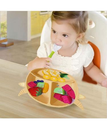 Baby Suction Plate Set - Non-Slip Silicone Divided Placemat with Fork & Spoon - Yellow - Buy Online on SooperMarket.com