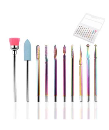 KASESSS 10 Pieces Efile Nail Drill Bits Electric Nail File Bits Professional Cuticle Drill Bit Carbide Nail Drill Bits for Gel Nails Nail Drill Bit Set for Manicure Pedicure Home Salon Use