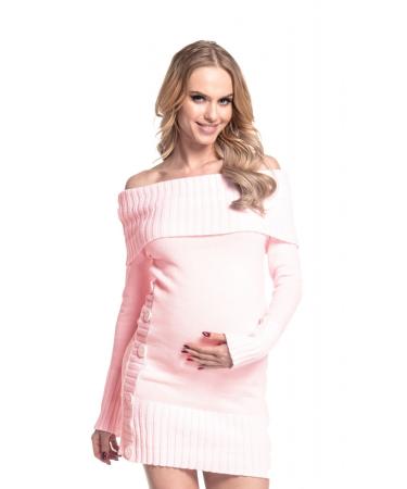 HAPPY MAMA Women's Maternity Bardot Knitted Jumper Dress Pullover Sweater. 913p 12-14 Powder Pink