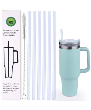 AIERSA 6 Pack Silicone Replacement Straws for Stanley 20 30 40oz Cup Reusable Straws Compatible 40 oz Stanley Tumbler Long Straw with Cleaning Brush for Stanley Cup Accessories