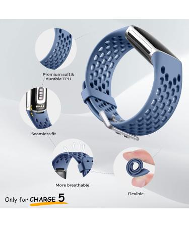 Epova 3-Piece Adjustable Waterproof Bracelet for Fitbit Charge 5 & 6 - Soft Breathable Bands for Men & Women in Black Dark Blue Blue Gray - Buy Online on SooperMarket.com