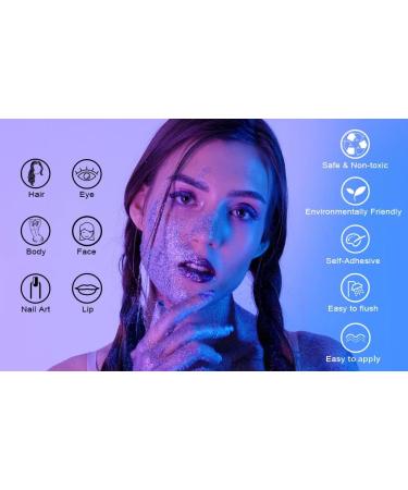 UV Glow Body Face Glitter Gel - 6 Colors Luminous Chunky Glitter - Self-Adhesive UV Black Light Glitter for Body, Face, Hair, and Eyeshadow - Perfect for Carnival, Party, Halloween Makeup - 01 Set - Buy Online on SooperMarket.com