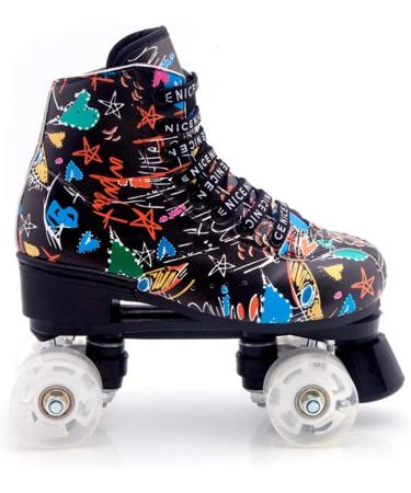 Classic High Top Quad Roller Skates - Black/White - Size 8 (Women's) - Indoor/Outdoor Rink Skates - Buy Online on SooperMarket.com