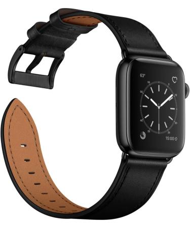 OUHENG Genuine Leather Band Replacement Strap Compatible with Apple Watch Ultra Series - Black | 49mm/45mm/44mm/42mm - Buy Online on SooperMarket.com