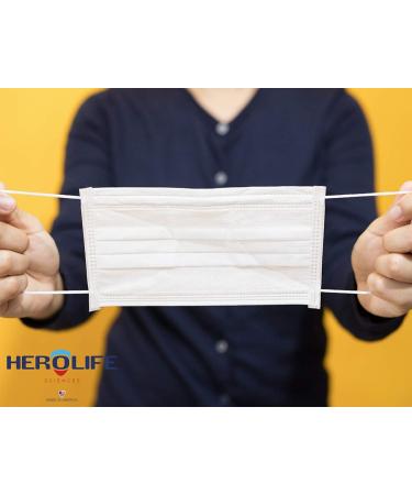 HERO LIFE 3 Ply Safety Disposable Face Masks Made in USA - Box of 50 - Fog Resistant Breathable Non-Woven Mouth Cover - Buy Online on SooperMarket.com