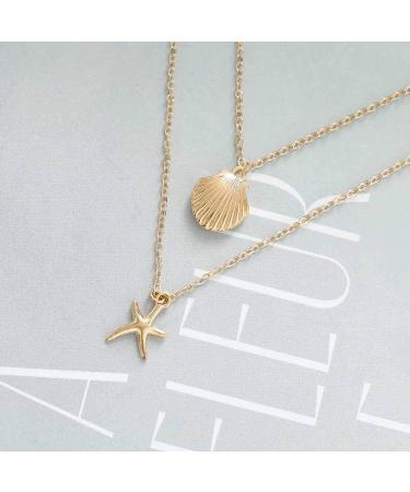 Yalice Layered Starfish Necklace - Boho Shell Jewelry for Women & Girls | Gold International Shipping - Buy Online on SooperMarket.com