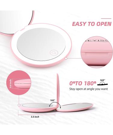 HEYISSU LED Compact Mirror 10X Magnifying Travel Makeup Mirror with Light - Pink 3.5 inch Pocket Purse Handbag Mirror - Buy Online on SooperMarket.com