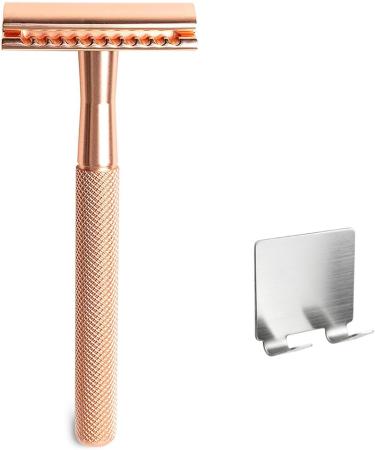 Oueyfer Double-Sided Safety Razor - Premium Zinc Alloy & Metal Handle for Effortless Hair Removal - Stylish Rose Gold with Bracket - Buy Online on SooperMarket.com