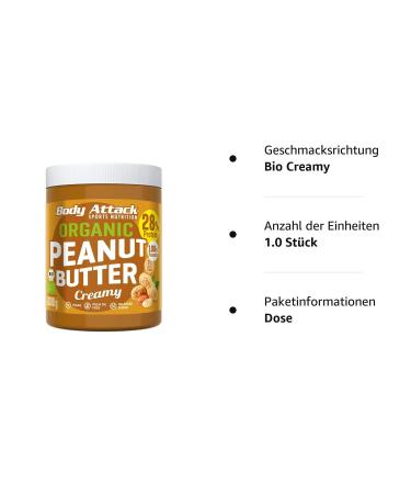 Buy Body Attack Organic Peanut Butter Creamy 1kg - Palm Oil Free Vegan Unsweetened High Protein Nut Butter - Buy Online on SooperMarket.com