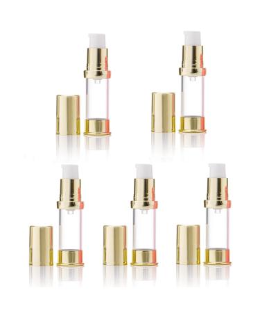 Airless Pump Bottles Pack of 5 empty Plastic Pump Travel Bottle Lotion Dispenser foundation cream gel cosmetics (Gold 7.5ml)