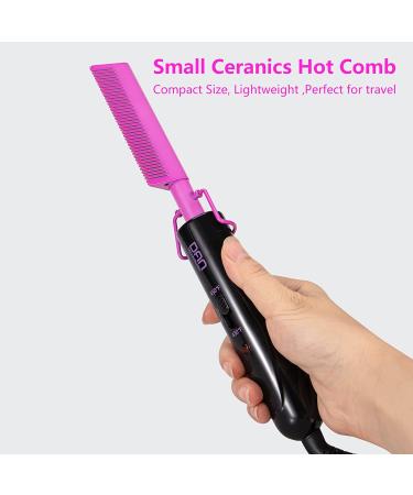 DAN Technology Mini Hot Comb | Dual Voltage Hair Straightener with Fast Heating | Ceramic Electric Straightening Comb for Black Hair | Rose Red - Buy Online on SooperMarket.com