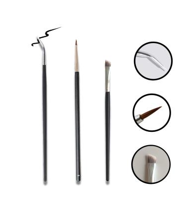 DogieLyn Eye Makeup Gel Eyeliner Brushes - Ultra Fine Bent Eyeliner Brush Angled Eye Define Pointed Round Brush Kit 3 Piece Set