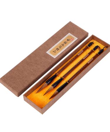 Hbasyp Chinese Traditional Calligraphy Brush/Chinese Calligraphy Watercolor Sumi Drawing Brush Wolf Hair/Painting Sumi Set((L + M + S)) Small Brown Box