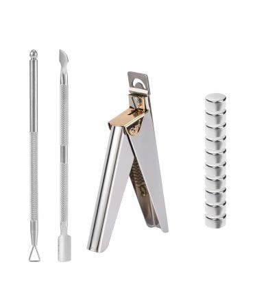 Acrylic False Nail Clippers with Magnets Sizers Manicure Tools Including Flat Shears Triangular Plane Steel Pusher 10 Magnets Nail Tip Cutter Set for Home Salon Nail Art Lover Gift