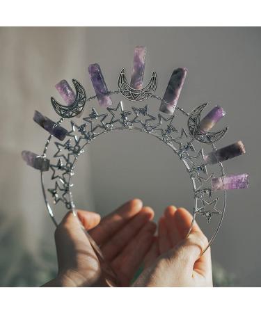 Formery Star Mary Halo Crown Headband - Silver Crescent Moon Amethyst Purple Crystal Goddess Headpiece for Women - Buy Online on SooperMarket.com