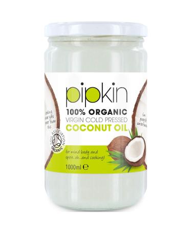 1l Pipkin 100% biological coconut oil raw native and pure.Multi-purpose coconut oil pressed cold no GM for hair/ skin/ as body lotion edible for cooking for vegetarians and vegans 1 l (1 Pack)