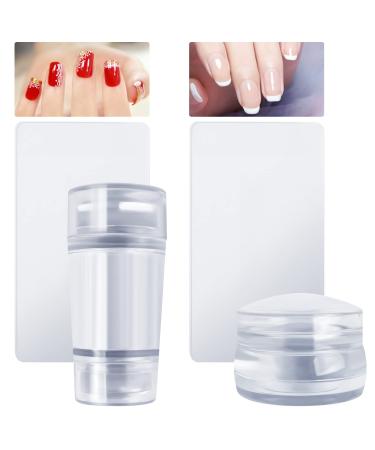 Ruicaifu 2 PCS Clear Silicone Jelly Stamper with 2 PCS Scraper Silicone Nail Art Stamping Stamper Soft Jelly Nail Art Stamper for Manicure Tools Nail Art Design (Two shapes)