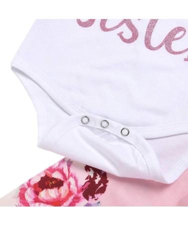 ChYoung Baby Girl Little Sister Romper Top & Rose Printed Pant Set | Newborn Outfit with Headband, 3 Pieces (0-3 Months) - Pink - Buy Online on SooperMarket.com