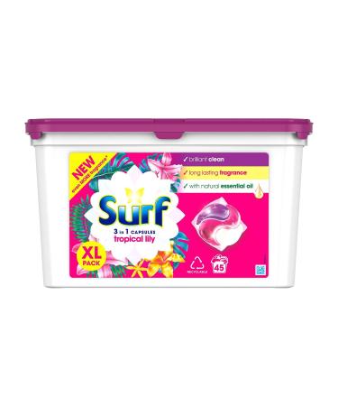 Surf Washing Capsules Tropical Lily 3 in 1 Capsules 45 Washes Tropical Lily 800.00 g (Pack of 1)