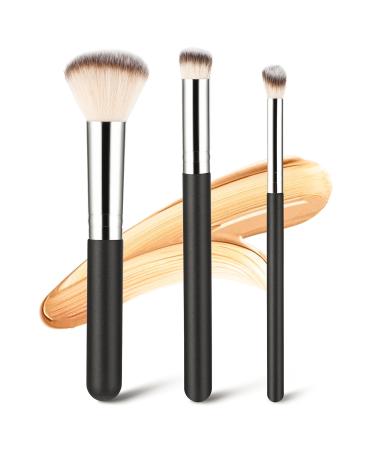 Amaxiu 3 Pcs Foundation Contour Brushes - Foundation Brush & Concealer Brush & Blusher Brush Under Eye Nose Contour Kabuki Brush for Blending Liquid Cream Sculpting Highlighting Mineral Makeup
