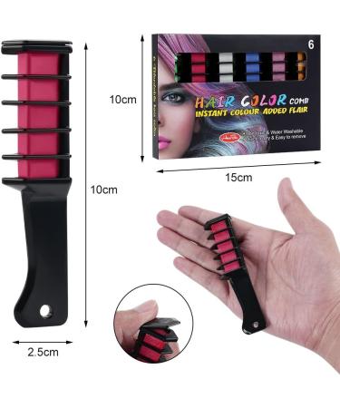 AOOWU 6 Colors Hair Chalk Comb Set - Safe & Non-Toxic Temporary Hair Dye for Girls Kids - Washable Hair Color Brush for Halloween, New Year Party & Cosplay - Buy Online on SooperMarket.com