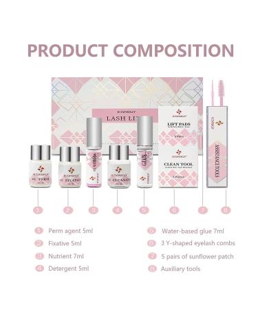 RoseFlower Eyelash Perm Kit - Professional Semi-Permanent Curling Kit with 10 Eyelash Combs & 5 Cleaning Sticks - Salon Grade Home Professional Perm - Buy Online on SooperMarket.com