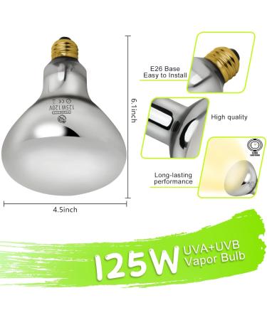 REPTI HOME Reptile Heat Lamp 125W Full Spectrum UVA UVB Sun Lamp Simulate Natural Sunlight Heat Lamp Bulb for Reptile and Amphibian Sun Light 125W - Buy Online on SooperMarket.com