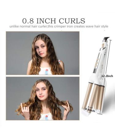 Professional Ceramic Hair Crimper Iron 3 Barrel 0.6 inch - Instant Curls & Crimping Hair Curling Iron - Valentines Day Gift for Women - Gold & White - Buy Online on SooperMarket.com
