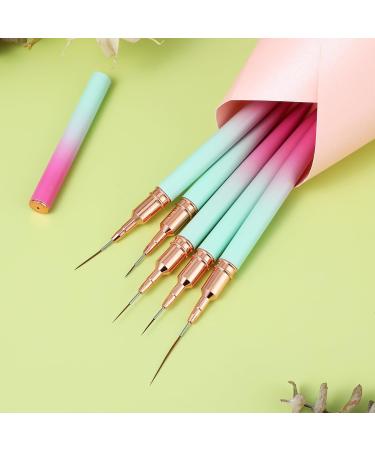 WLLHYF 5 Pieces Nail Art Liner Brush Painting Nail Art Brush Long Line Detail Fine Drawing Nail Point Drawing Tool Set 7mm/9mm/11mm/15mm/25mm (Pink Greenish) - Buy Online on SooperMarket.com