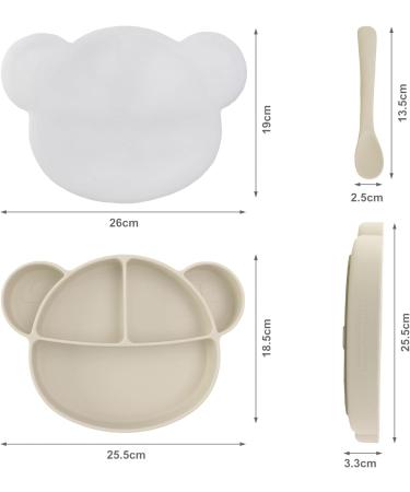Silicone Baby Suction Plate with Lid, Spoon & Divided Sections - BPA Free & Dishwasher Safe - Toddler Self Feeding Dinnerware Set in White - Buy Online on SooperMarket.com