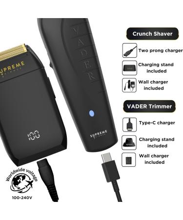 Supreme Trimmer Vader & CRUNCH Foil Shaver Kit | Professional DLC T-Blade Beard Trimmer ST3778 & Waterproof IPX6 Shaver Set | Black Barber Haircutting Tools for Precision Grooming - Buy Online on SooperMarket.com