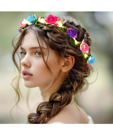 Zoestar Light Up Flower Crown Headband LED Hair Wreath Headbands Bridal Floral Headpiece Festival Party Hair Accessories for Women and Girls (Colorful Standard Size) - Buy Online on SooperMarket.com