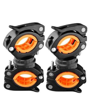COSOOS 2 Pack Flashlight Mount Holder Universal Bicycle Led Light Mounting Holder 360 Rotation Clip Clamp for Flashlight Cycling Riding Orange+Black