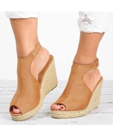 Foldap Summer Wedge Sandals for Women 2023 | Open Toe Breathable Beach Platforms in Khaki - Size 7.5 - Buy Online on SooperMarket.com