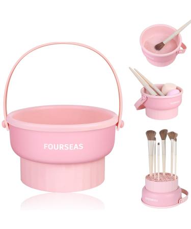 3-in-1 Makeup Brush Cleaner Mutifunction Silicone Makeup Brush Cleaning Mat Bowl Cosmetic Brushes Holder Cleaning Tool Organizer for Storage & Air Drying(Pink)