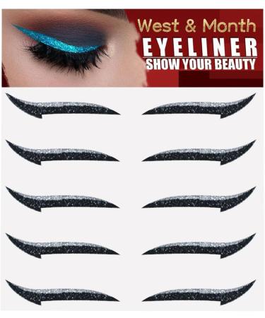 Stick On Glitter Eyeliner Strips | Instant -Adhesive Eyeliner Stencil Sparkle 5 Pairs Makeup Eyeliner Stickers Sticker Eyeliner for Party Eye Makeup Tool Eyeliner Tool Bukisa silver (five pairs) - Buy Online on SooperMarket.com