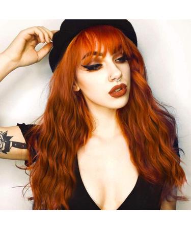 YEESHEDO Ginger Long Hair Wigs | Natural Curly Wavy Synthetic Wig with Fringe | 28 Copper Red Orange Wig for Parties and Cosplay - Buy Online on SooperMarket.com