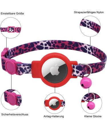 Mouyou Airtag Cat Neck Band | Adjustable Red Leopard Collar with Bell & Safety Clasp | Soft Nylon & Silicone Holder | Fits 22-34cm - Buy Online on SooperMarket.com