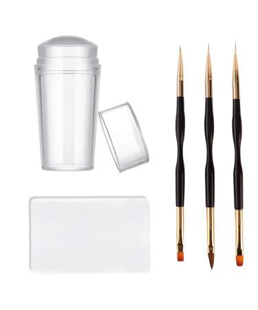 Famidiqgo Nail Stamper Nail Art Brushes - French Tip Nail Stamp Clear Nail Art Stamper Jelly With Scraper 3Pcs Double Ended Nail Pen Brushes Soft Silicone Stamper Printer DIY 1 Stamper + 3 Double -Ended Pens