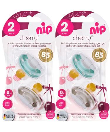 NIP Cherry round teat pacifier 4 piece set (2x2) size 2 (6 M + light blue and grey)